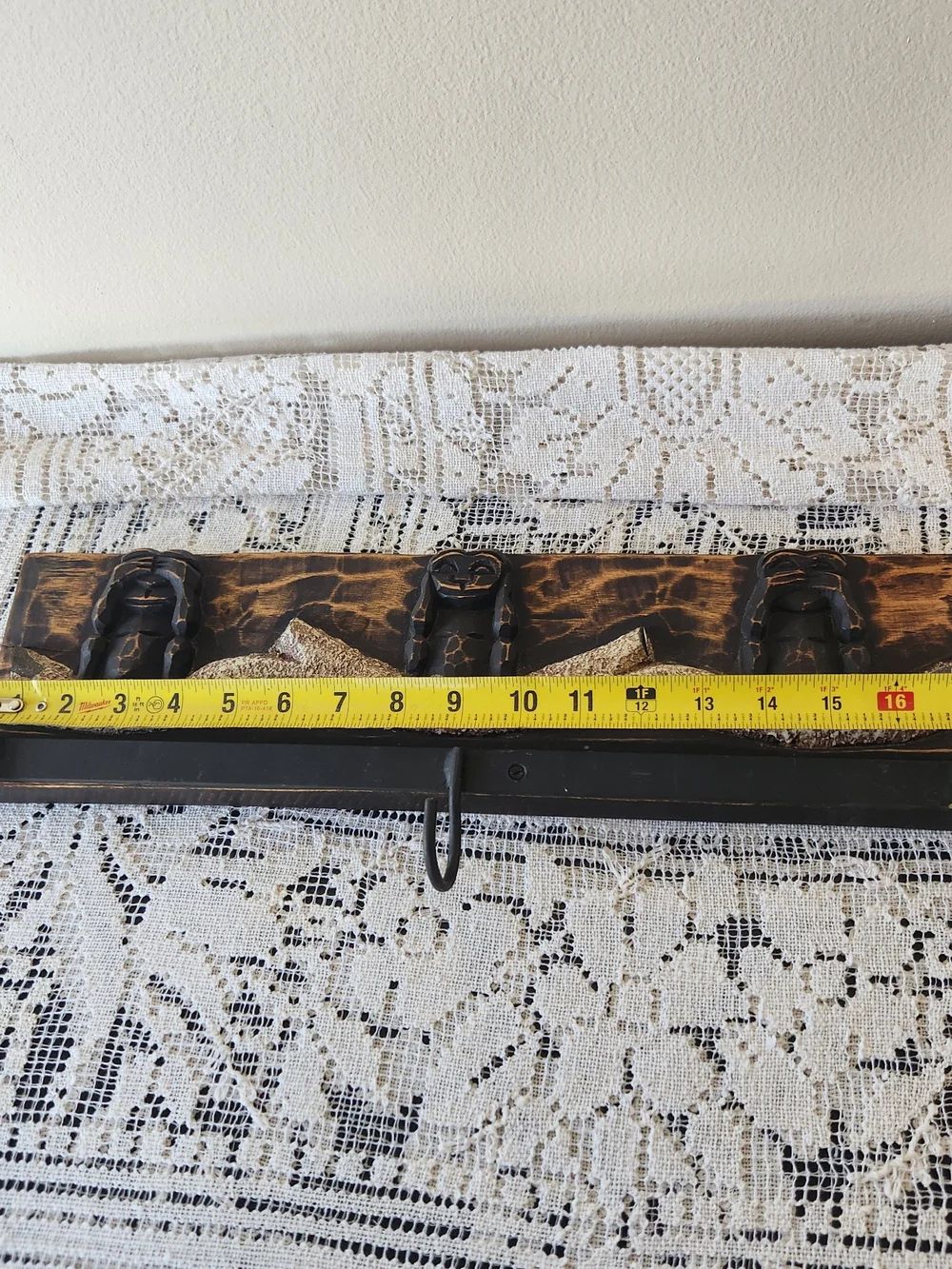 Vintage Carved Wooden Wall Hook with Gold Accents